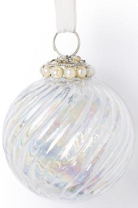 Елочное украшение Перламутровый стеклянный шар в полоску В14893