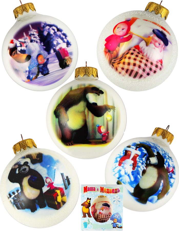 Елочный шар Маша и медведь 8 см 80Dлмм/1